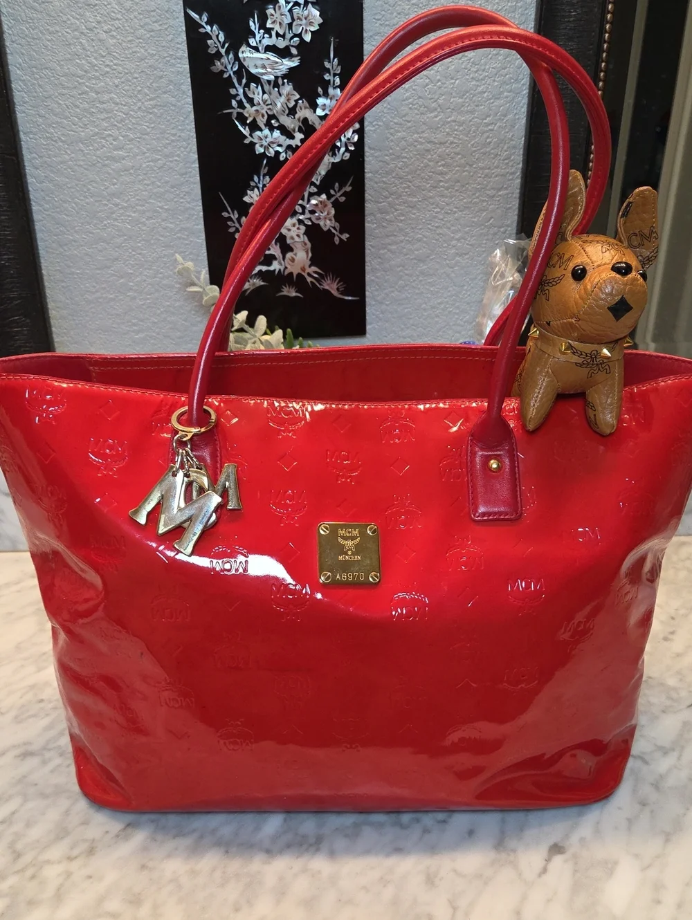 EUC MCM Limited Edition Red Patent Embossed Leather Tote With COA ❤️