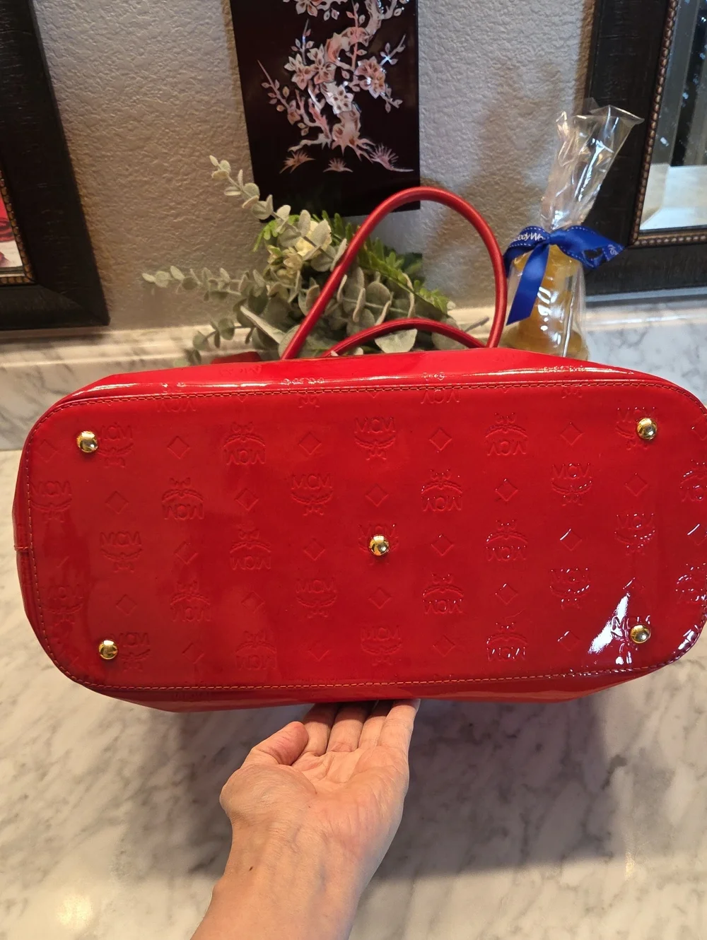 EUC MCM Limited Edition Red Patent Embossed Leather Tote With COA ❤️