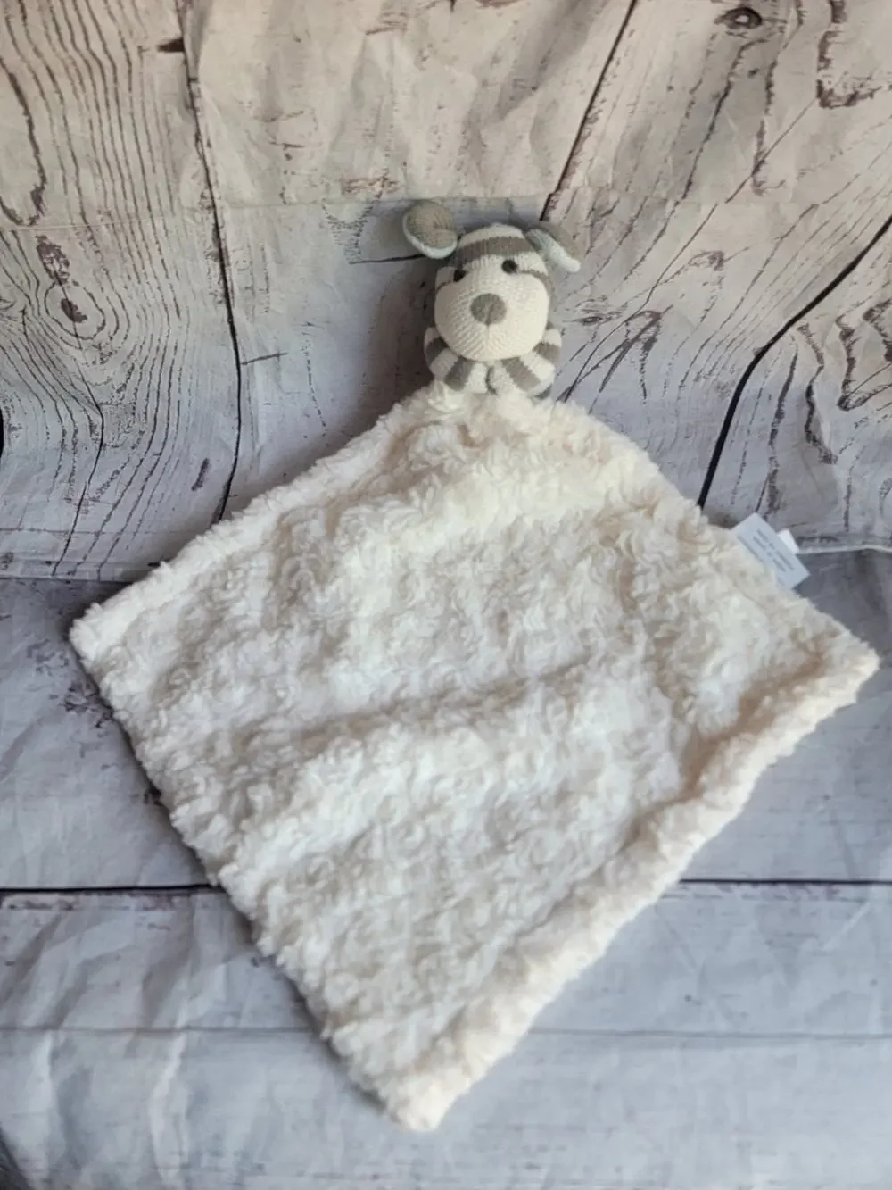 Restoration Hardware Baby & Child Beige Stripe Plush Bear Security Blanket Lovey