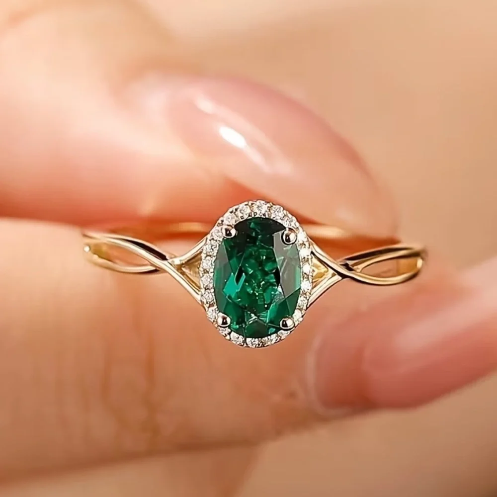 Gold and Emerald Gemstone Ring - NEW - SIZE 6, 7, 8, or 9 Available