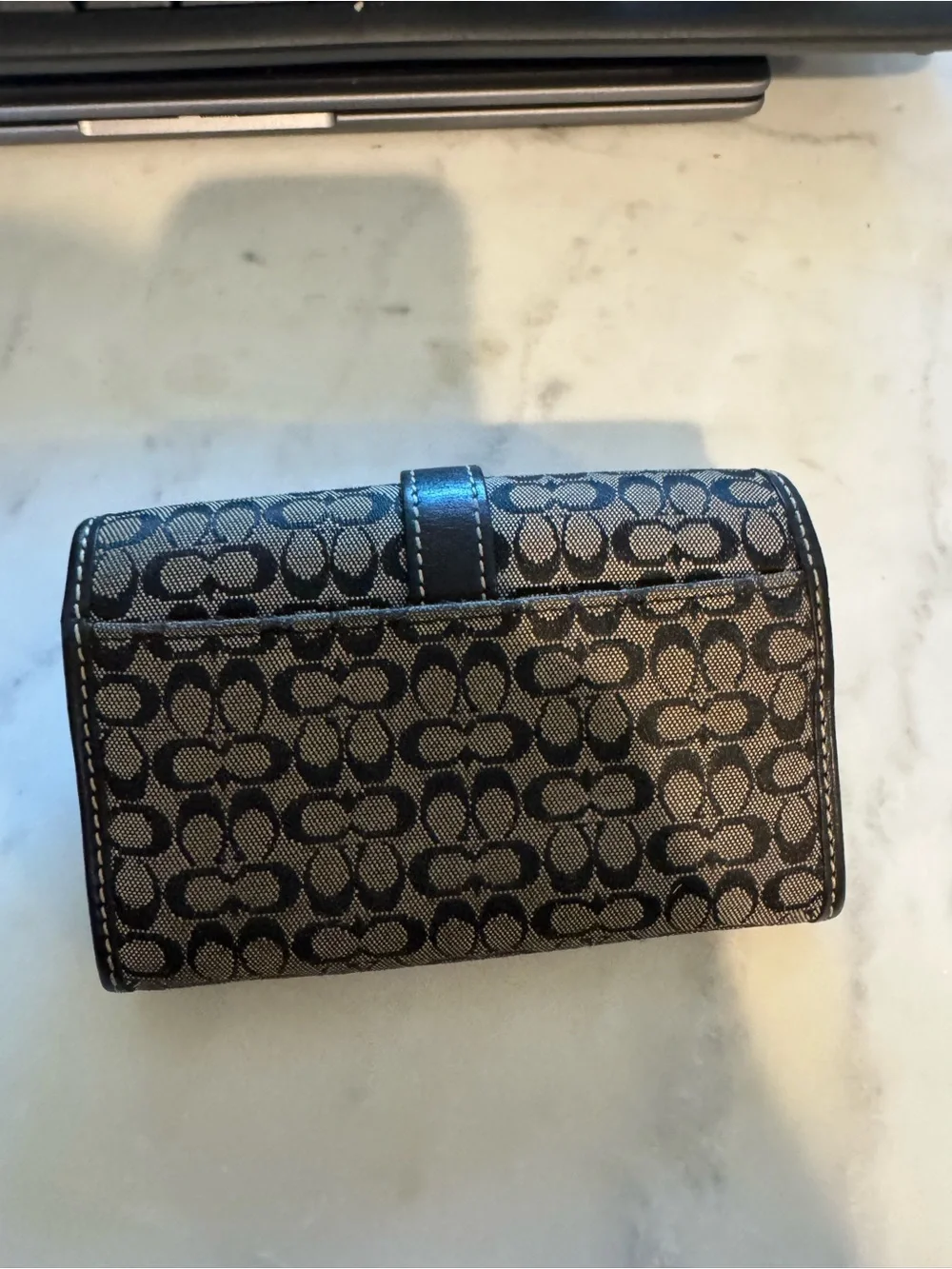 Coach Black and Gray Signature Canvas Buckle Wallet