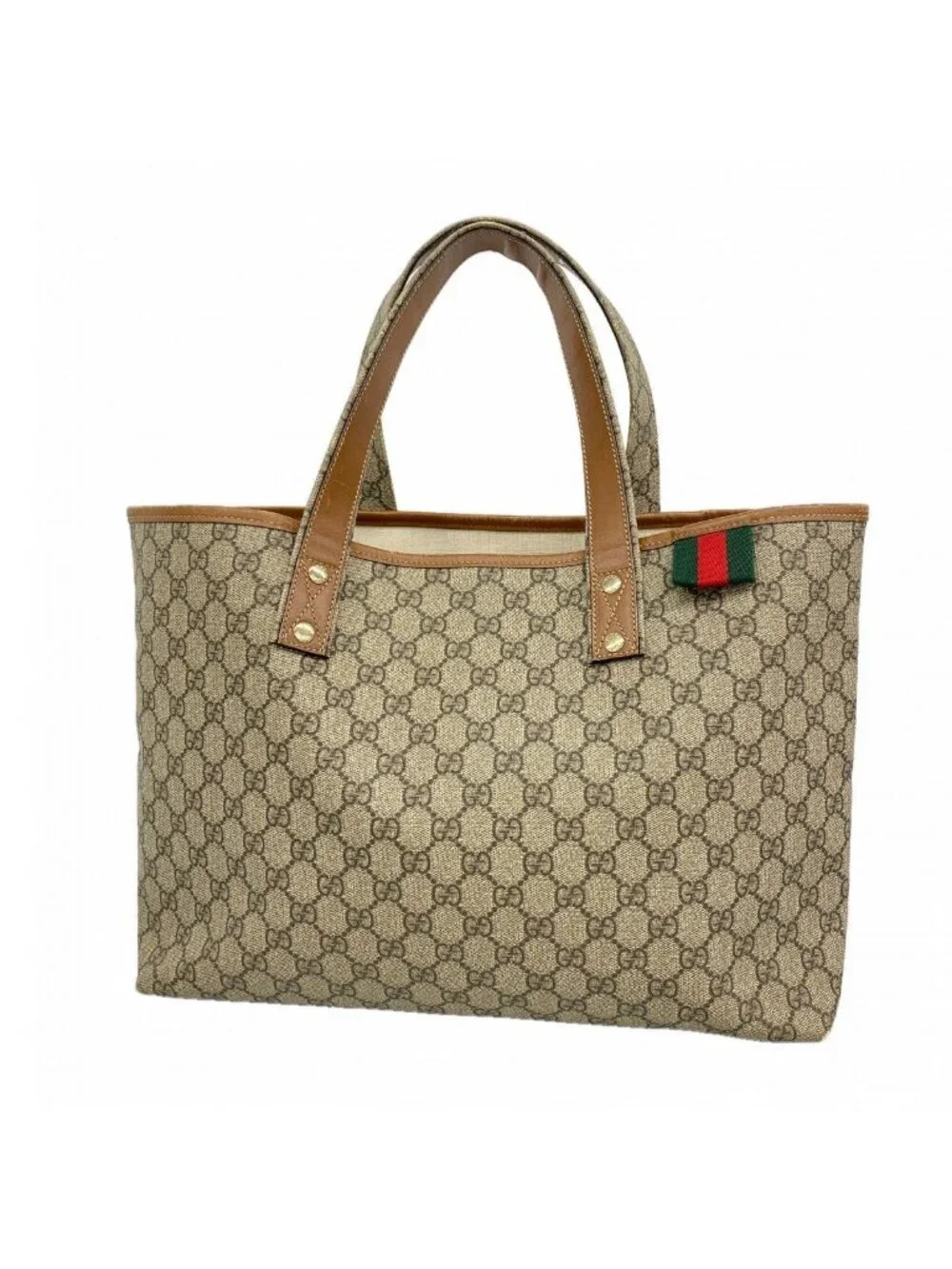Gucci Tote GG Supreme Beige Brown Champagne Gold