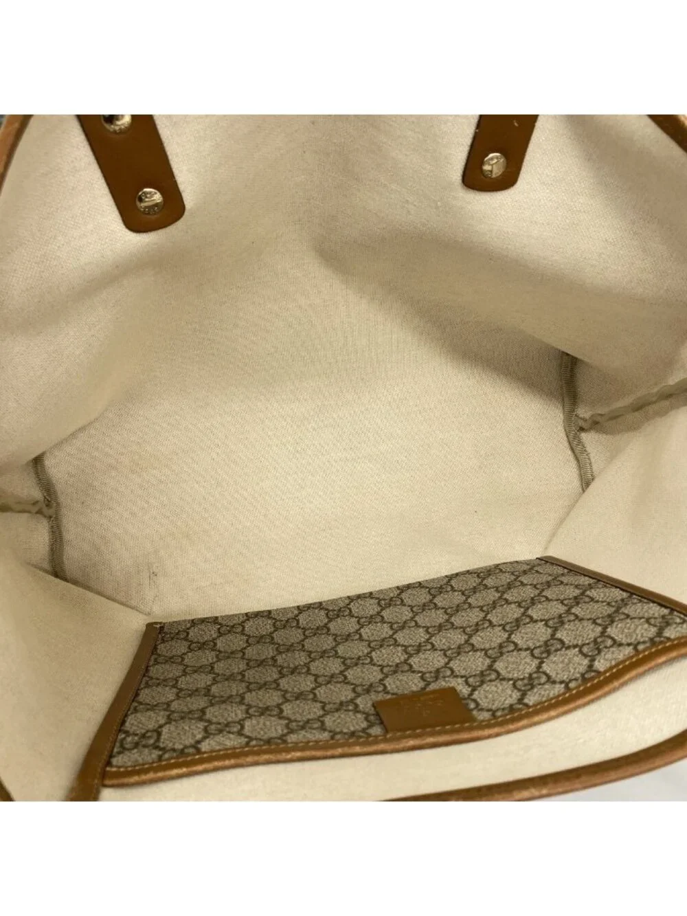 Gucci Tote GG Supreme Beige Brown Champagne Gold