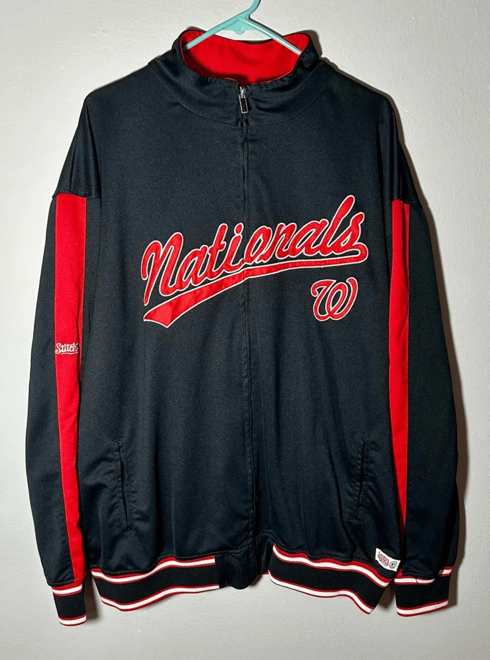 Washington Nationals MLB Full Zip Black & Red Jacket Stitches Sz XL