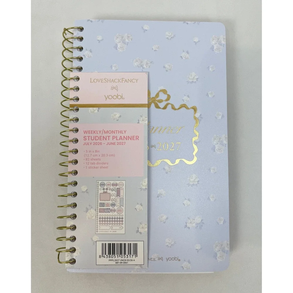 LoveShackFancy x Target Weekly Monthly Student School Planner Rosette Ditsy Blue
