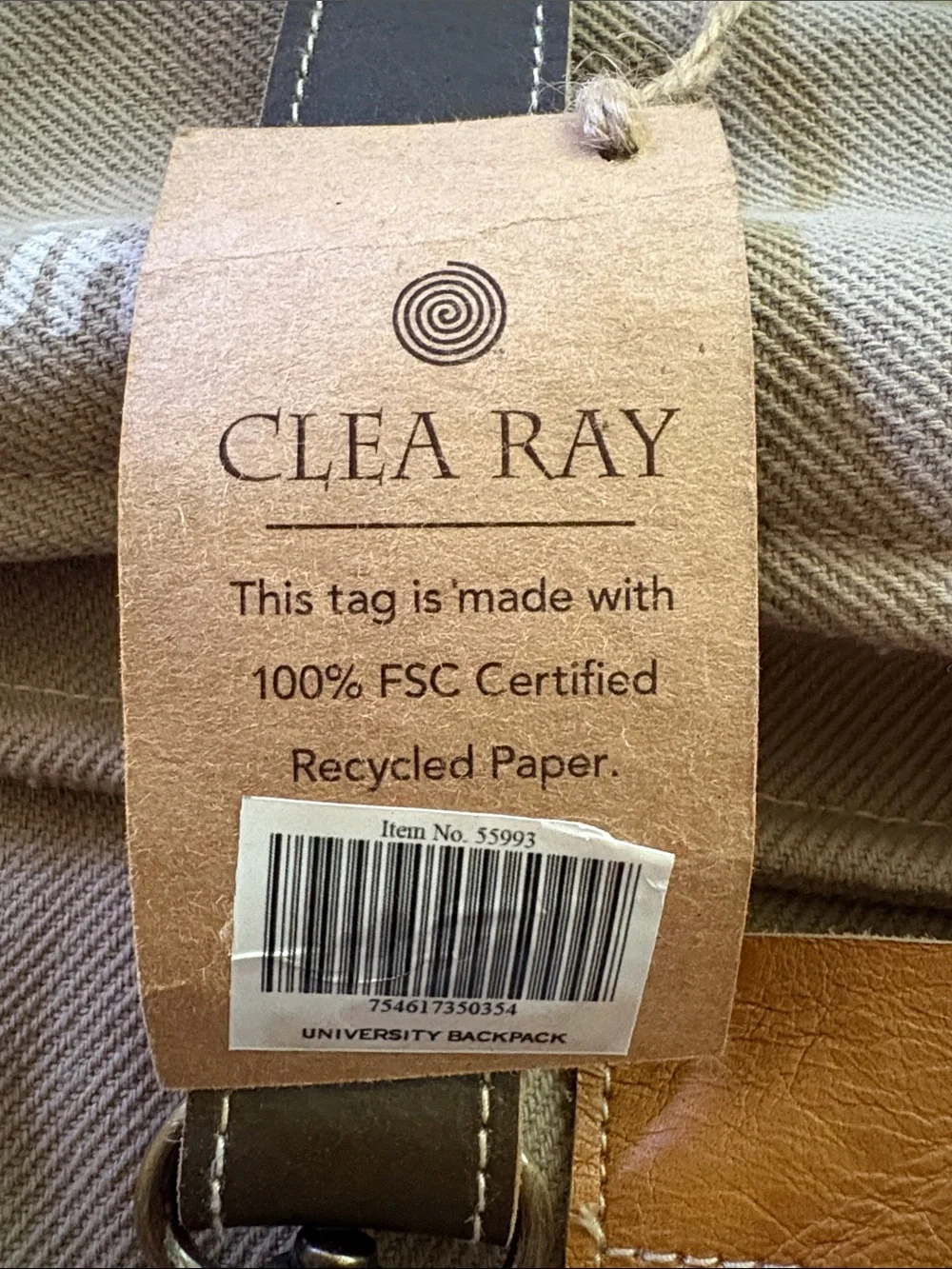 New Clea Ray University 34 Canvas & Brown Leather Roll-Top Backpack