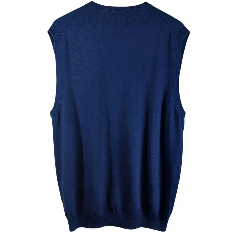 Jos A Bank 2XLT Traveler Merino Wool Preppy Sweater Vest Mens Navy V Neck Tall