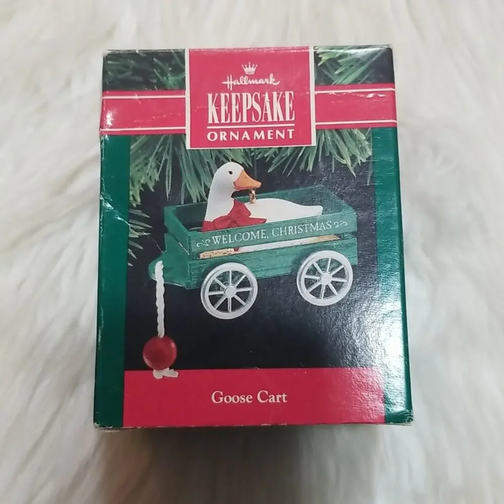 Vintage Hallmark Keepsake Ornament Goose Cart 1990