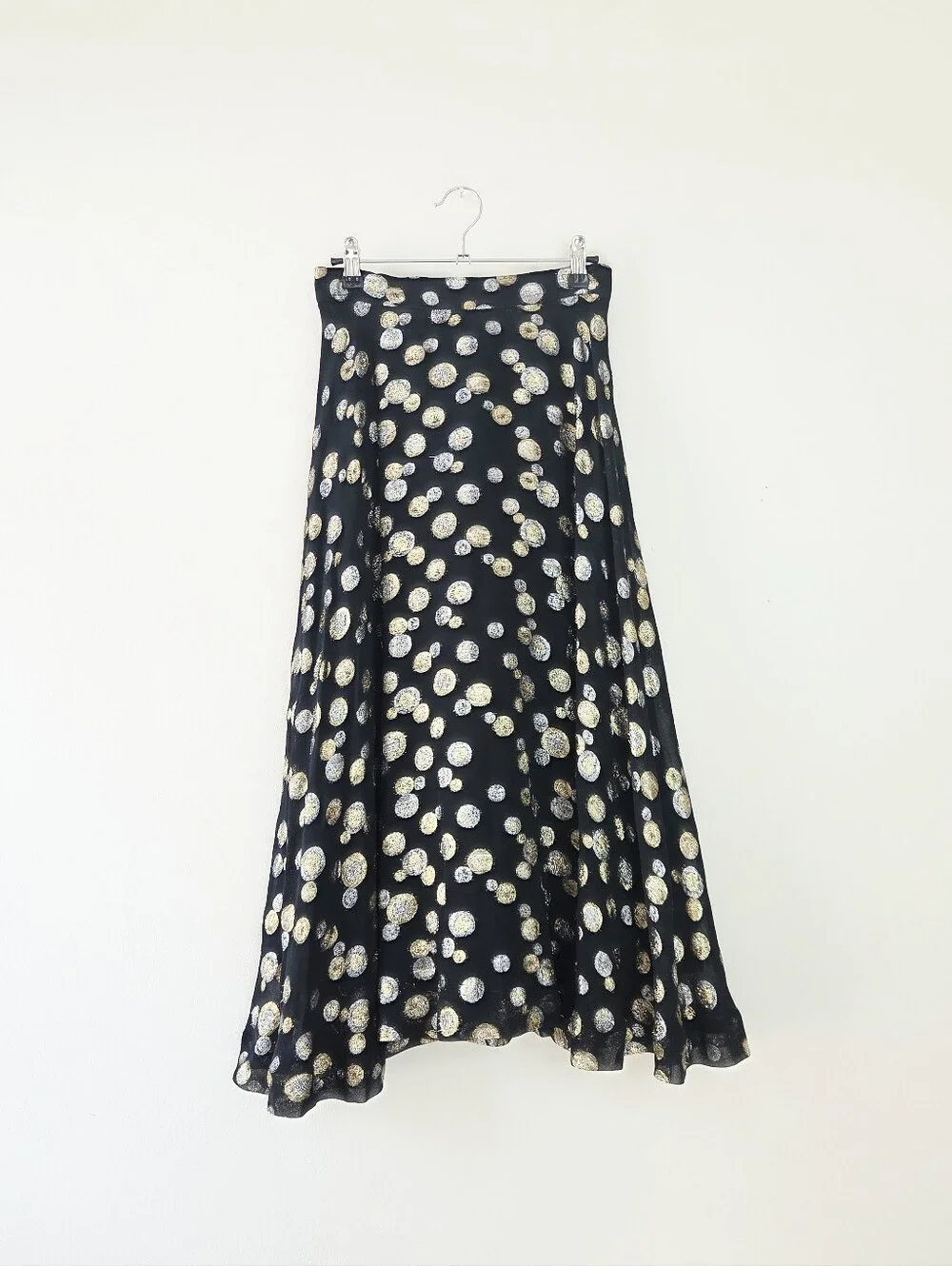 Halston Heritage Vintage Bubble Metallic  Polka Dot Midi Skirt Size 6