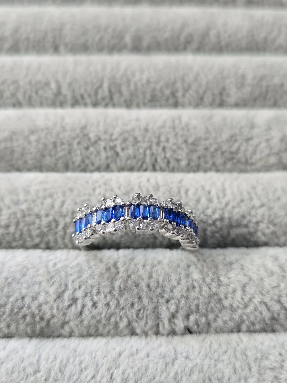 Size 7 Blue Topaz Bomb Party Rhodium Plated Ring