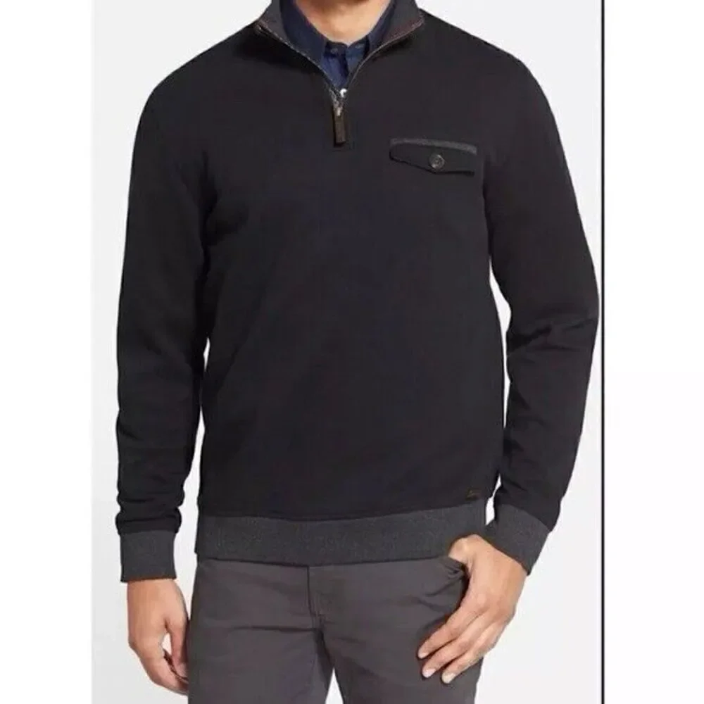 Ted Baker London Navy Blue 1/4 Zip Cotton Pullover 7