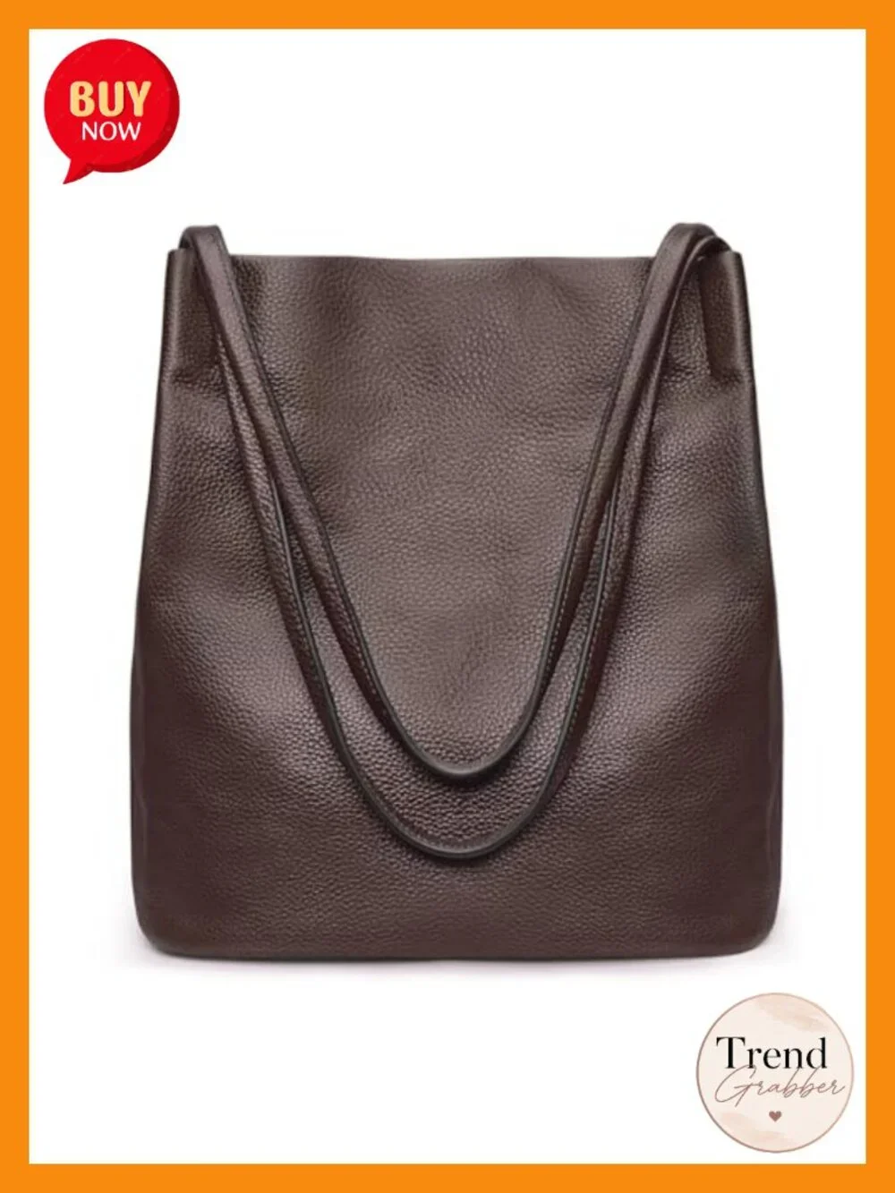 Genuine Leather Tote Shoulder Bag Magnetic Snap Closure Lightweight Spacious