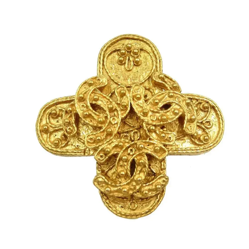 CHANEL Gold Logo Brooch