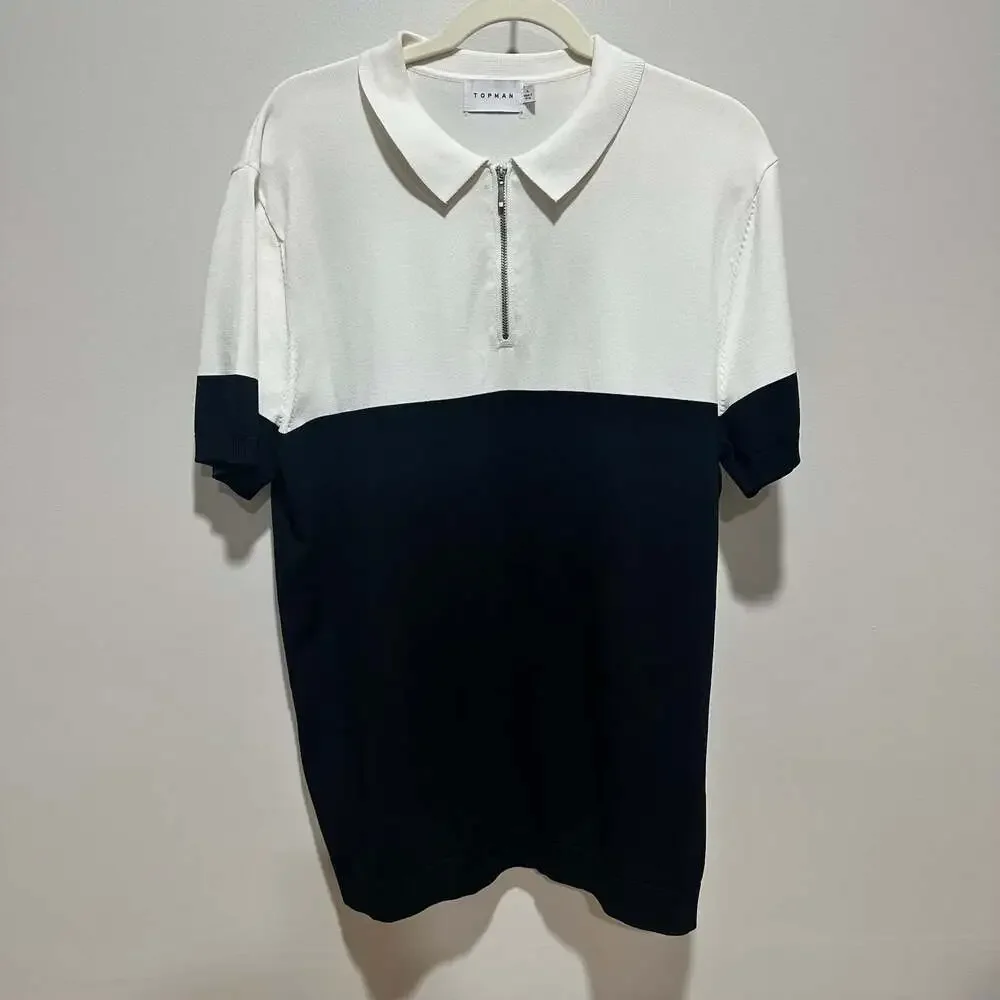Topman Colorblock Knitted Polo Sweater in Navy Multi