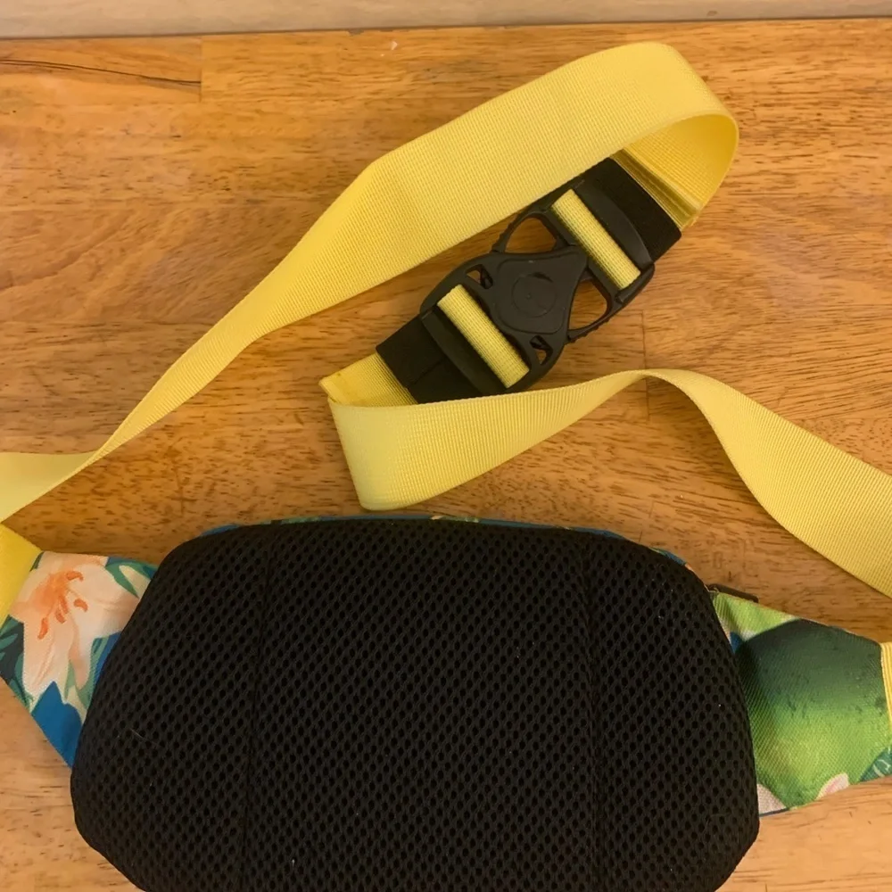 KAVU Tropical Print Waist Bag with Yellow Strap