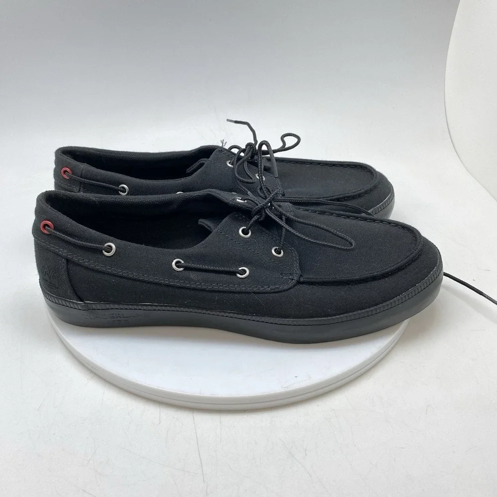 Timberland Union Wharf Canvas Boat Shoes Mens 8.5 Black 2-Eye A0841 Casual Shoes