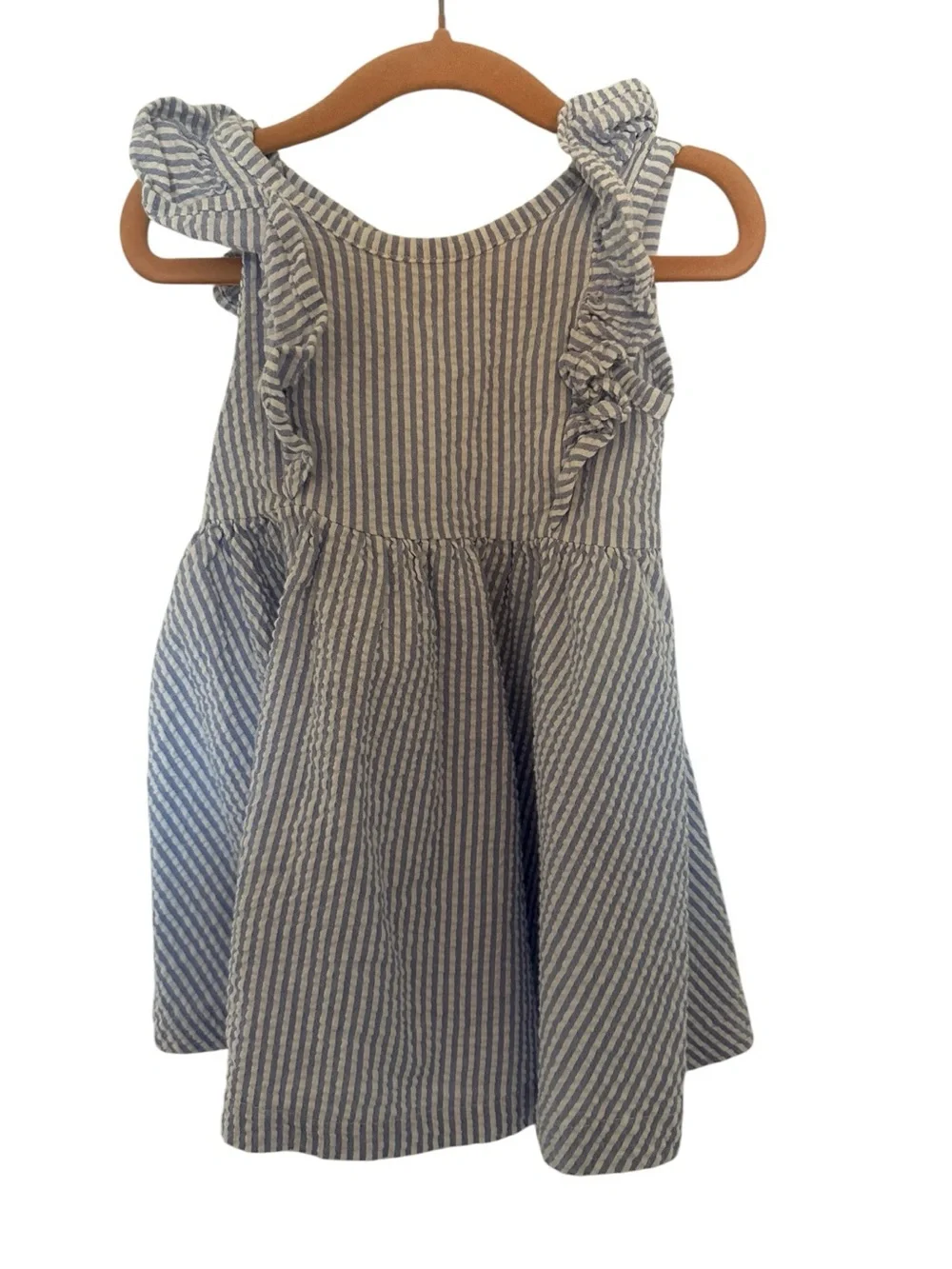Garden Party Dress by Monica + Andy - Blue and White Striped Ruffle Dress
