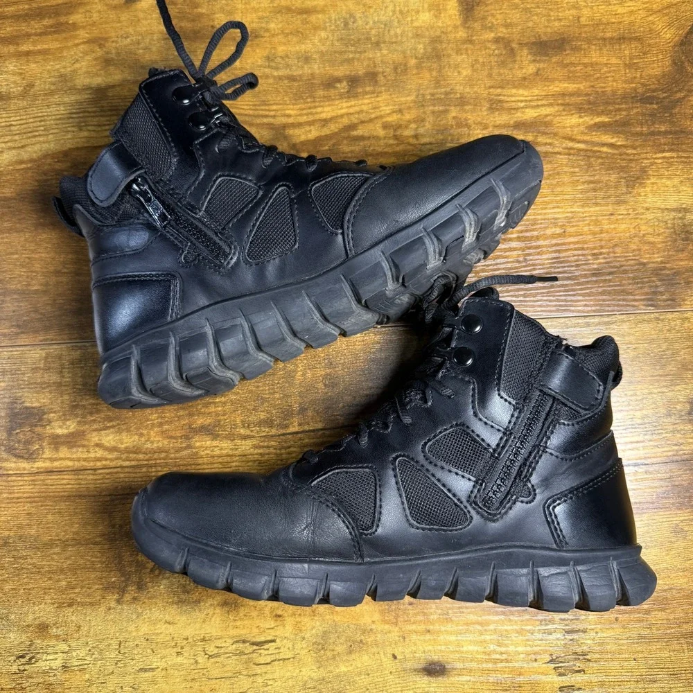 Reebok‎ Sublite Cushion RB8605 Black Leather Tactical Side Zip Mens 6 Womens 8