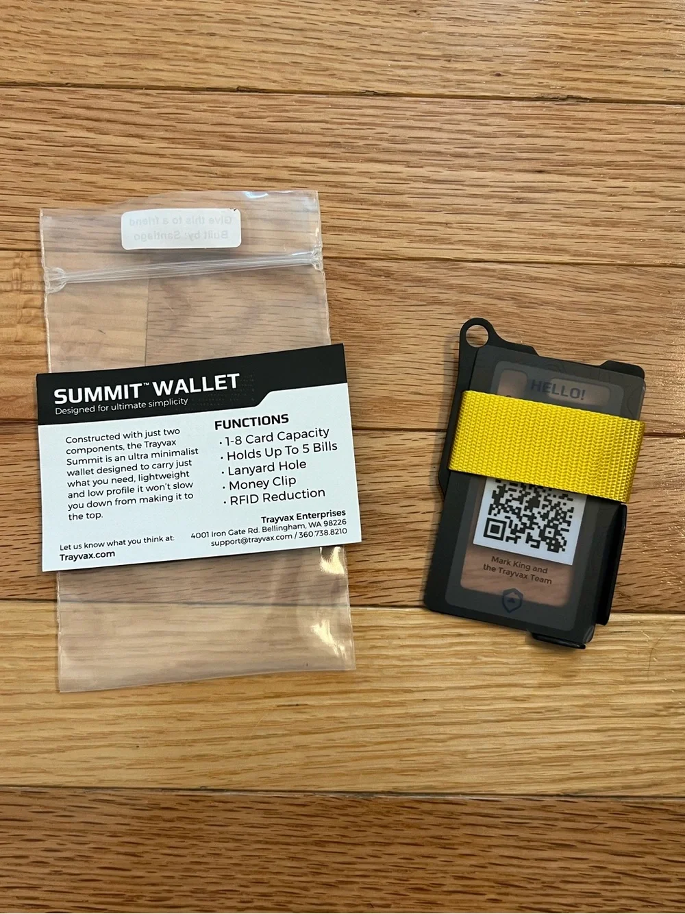 Trayvax Summit Minimalist Wallet - Black with Yellow Strap