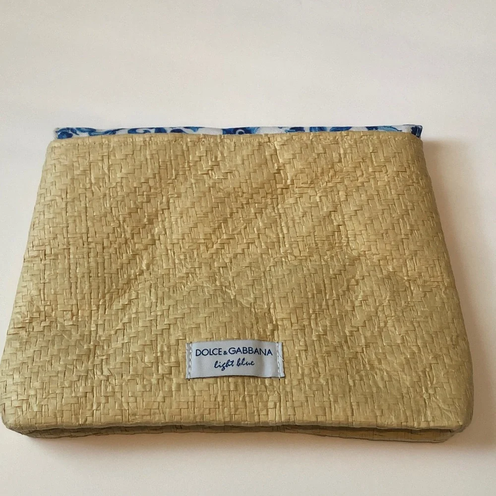 Dolce & Gabbana light blue straw clutch purse New