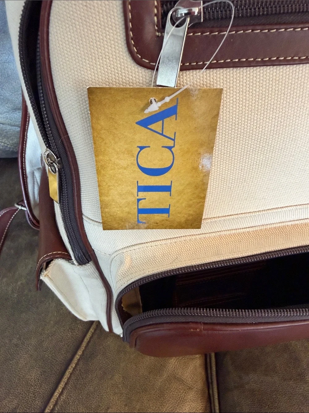 Canvas and Leather Backpack in Cream and Brown - Versatile Men's Daypack