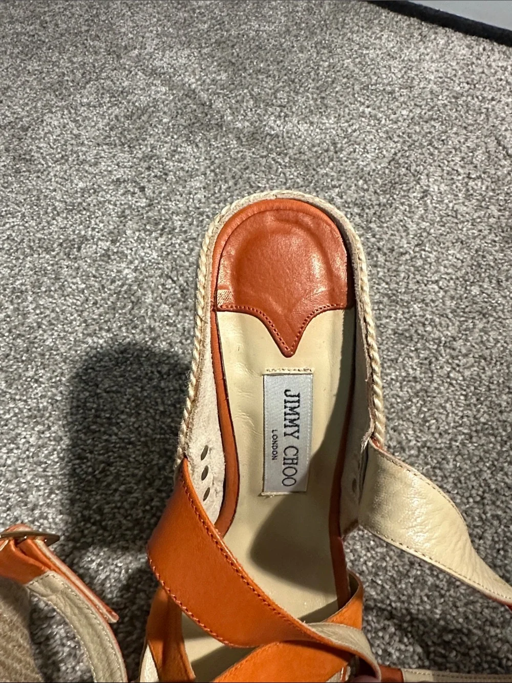 Jimmy Choo Orange Leather & Suede Cross-Espadrille Wedges Size 41 - Brand New