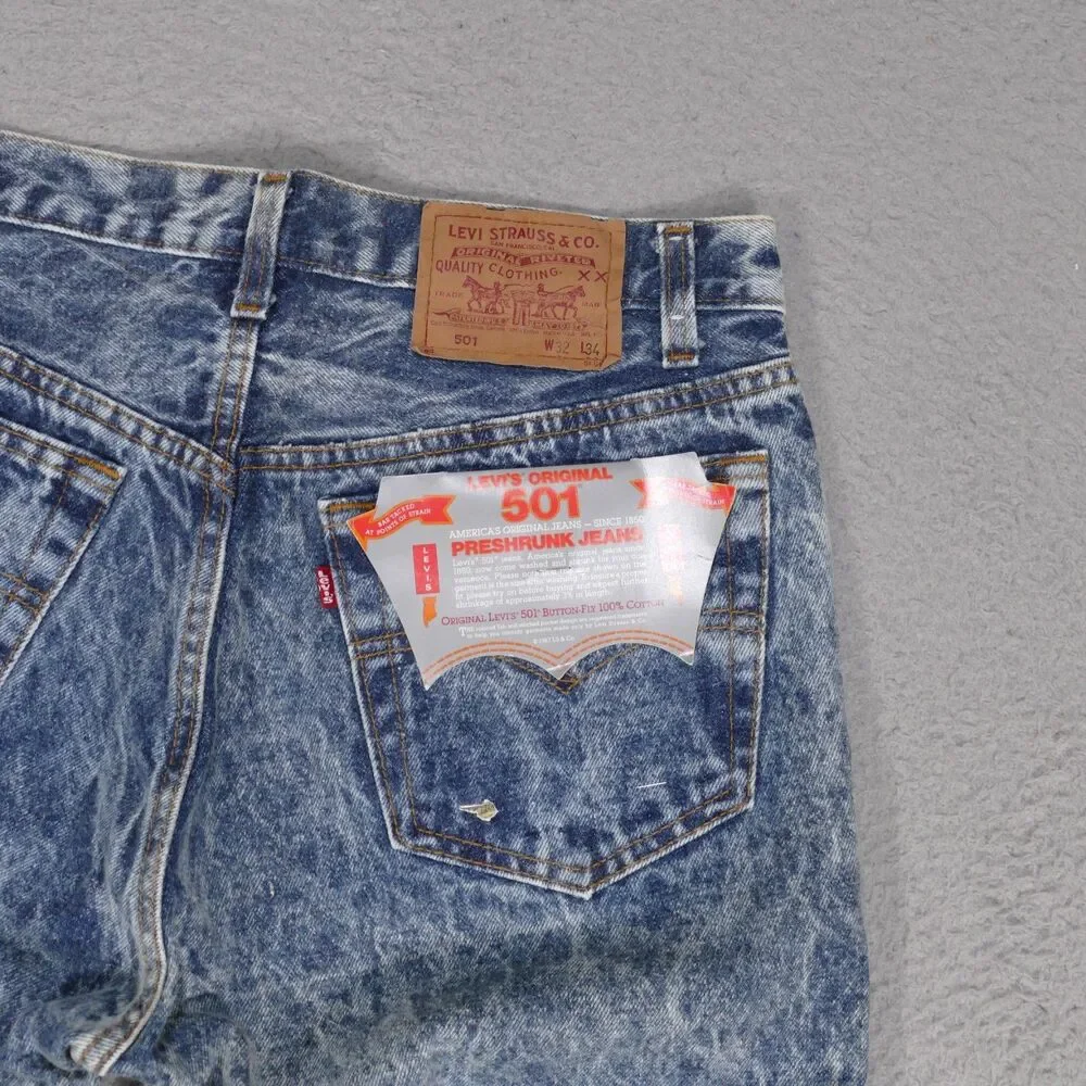 Vtg 80's Levi’s 501 Preshrunk Jeans USA Deadstock NWT 32x34 Button Fly Acid Wash