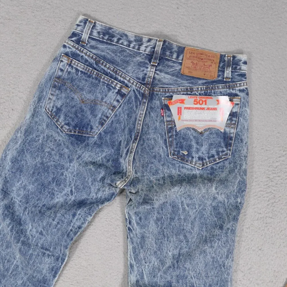 Vtg 80's Levi’s 501 Preshrunk Jeans USA Deadstock NWT 32x34 Button Fly Acid Wash