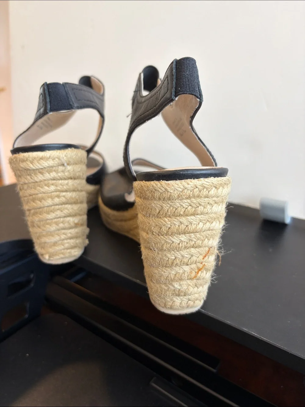 Donald J. Pliner Black Leather Espadrille Wedge Sandals