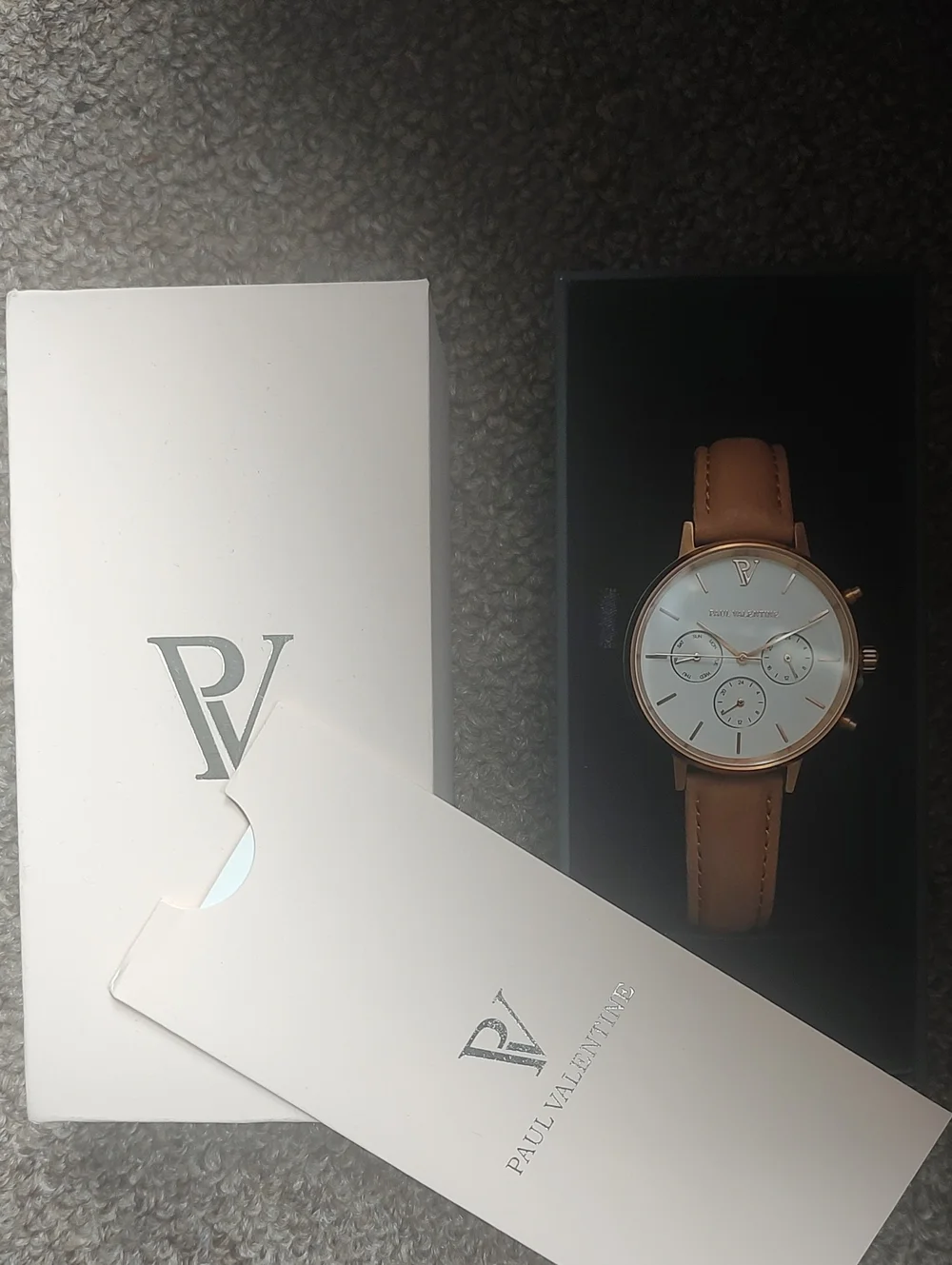 Paul Valentine Rose Gold Case Watch with Tan Leather Strap