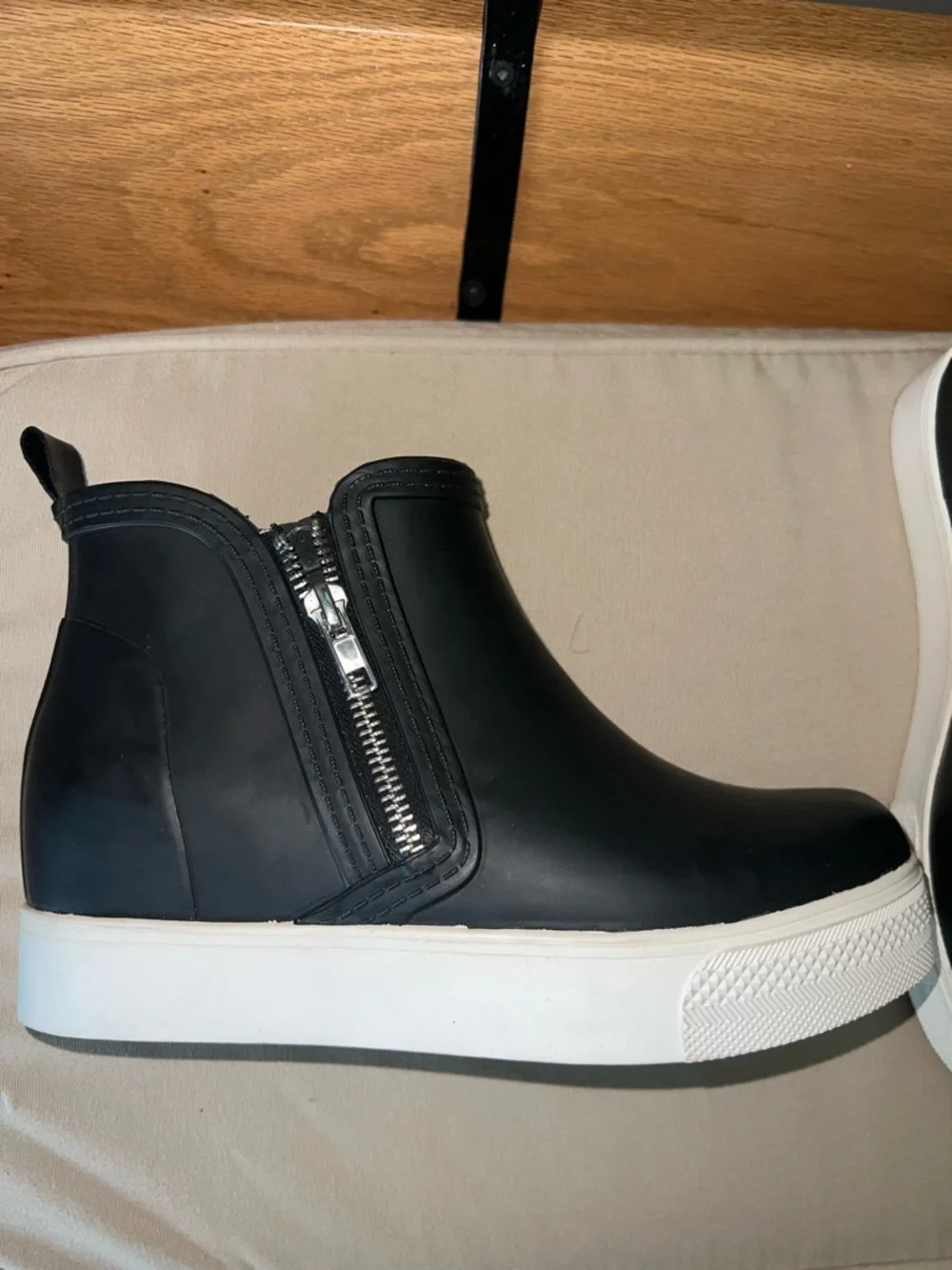 Steve Madden Wedgie Black Waterproof Ankle Boot with Silver Hardware
