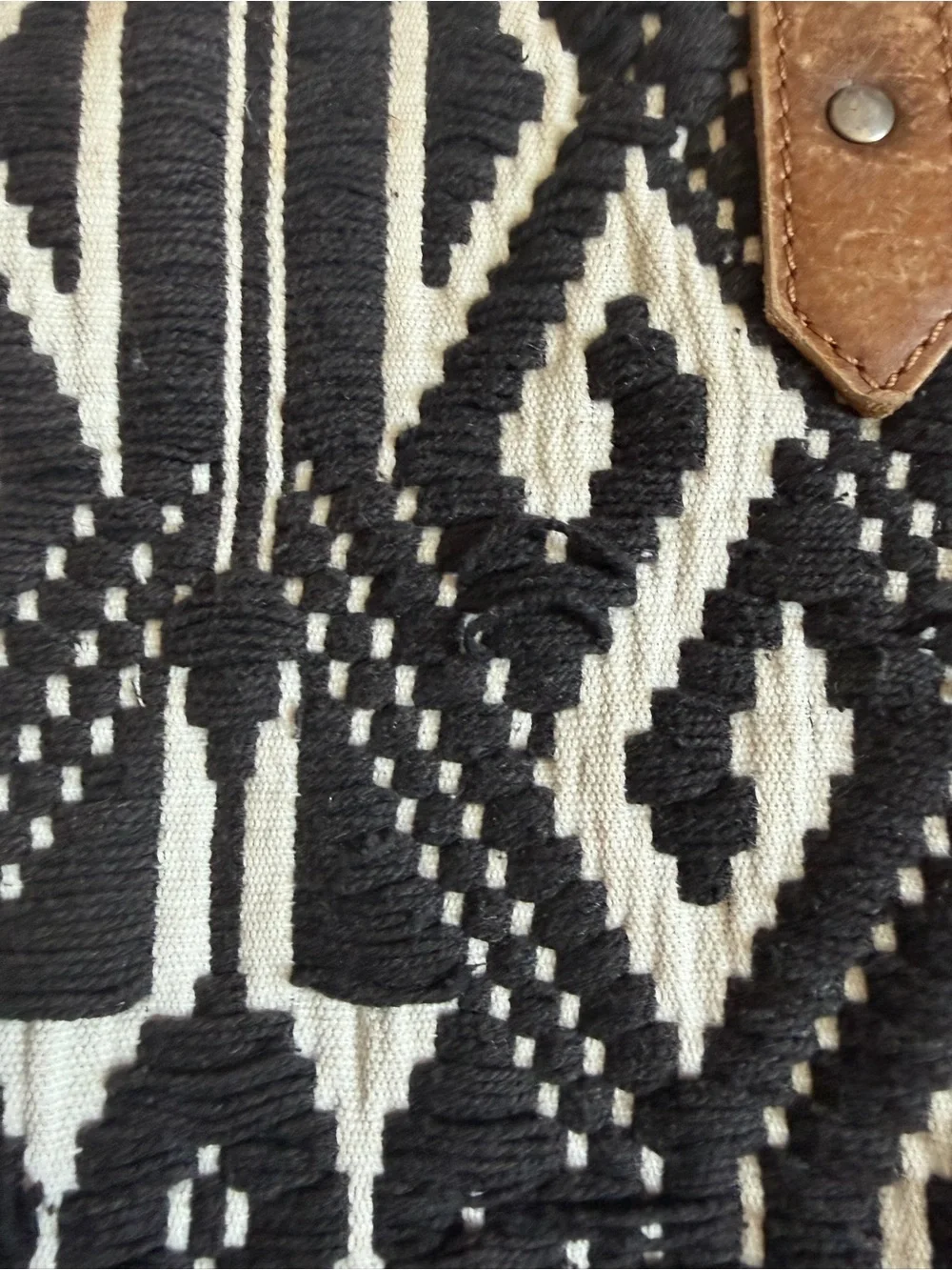 Jasper & Jeera Woven Boho Fringe Tote Bag Tribal Jacquard Leather Handles