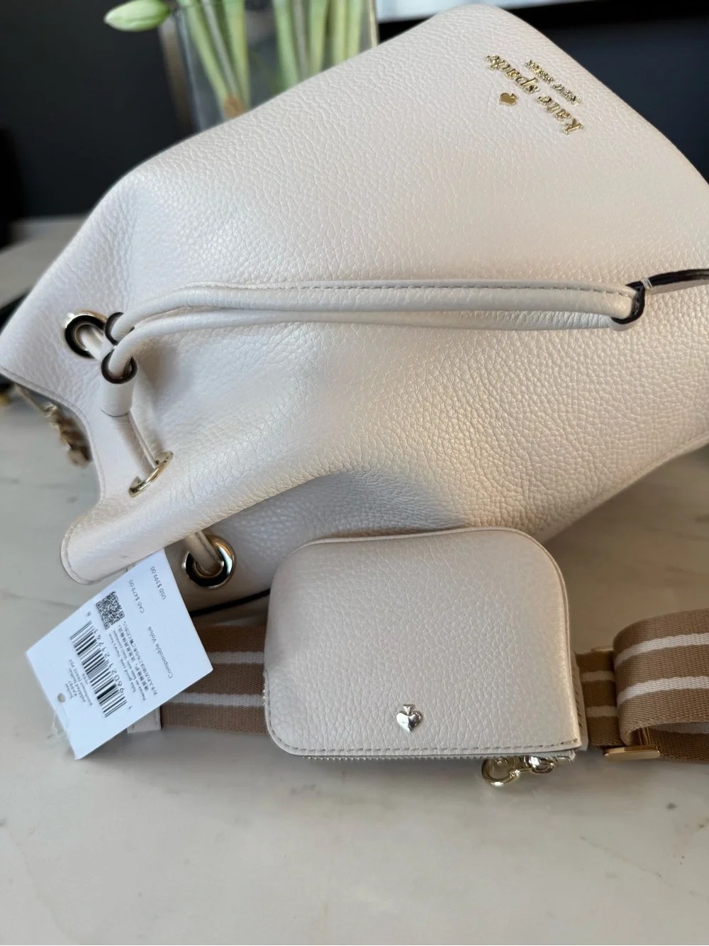 New Kate Spade Rosie Leather Large Bucket Bag Parchment