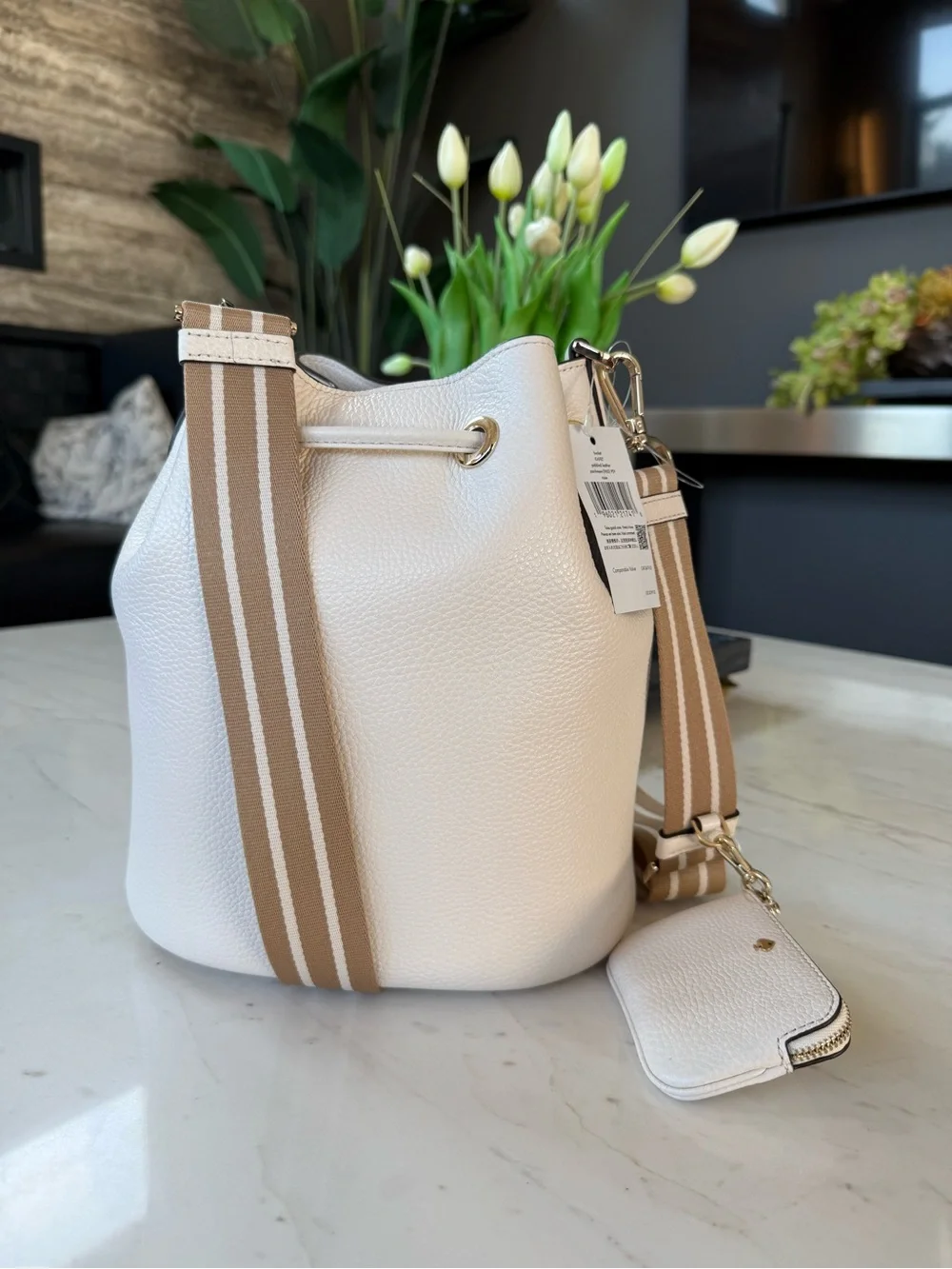 New Kate Spade Rosie Leather Large Bucket Bag Parchment