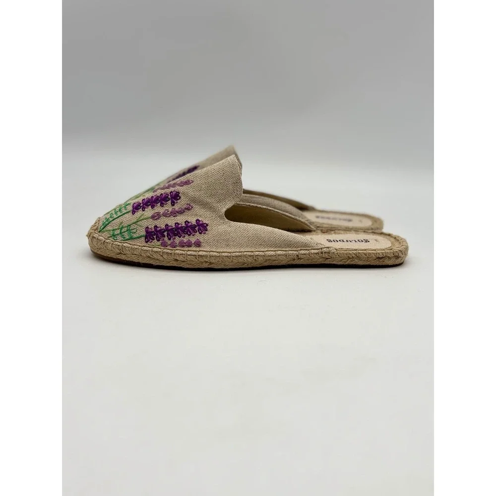 Soludos Lavender Embroidered Espadrille Mules Womens10 Tan Purple Floral SlipOn