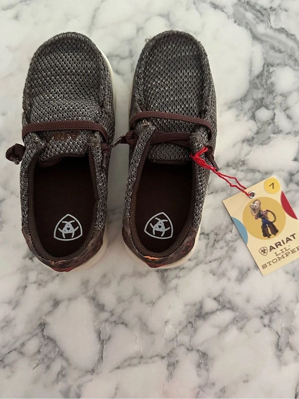 Ariat Kids Gray Mesh Slip-On Sneakers with Brown Trim