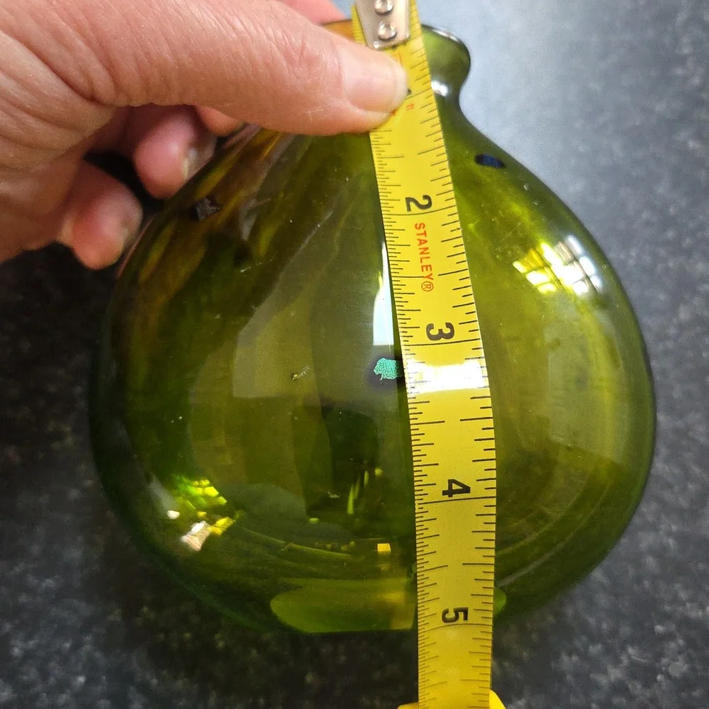 Sharon Fujimoto Handblown Sign Art Green Glass Flakes Bud Vase Vintage Japanese