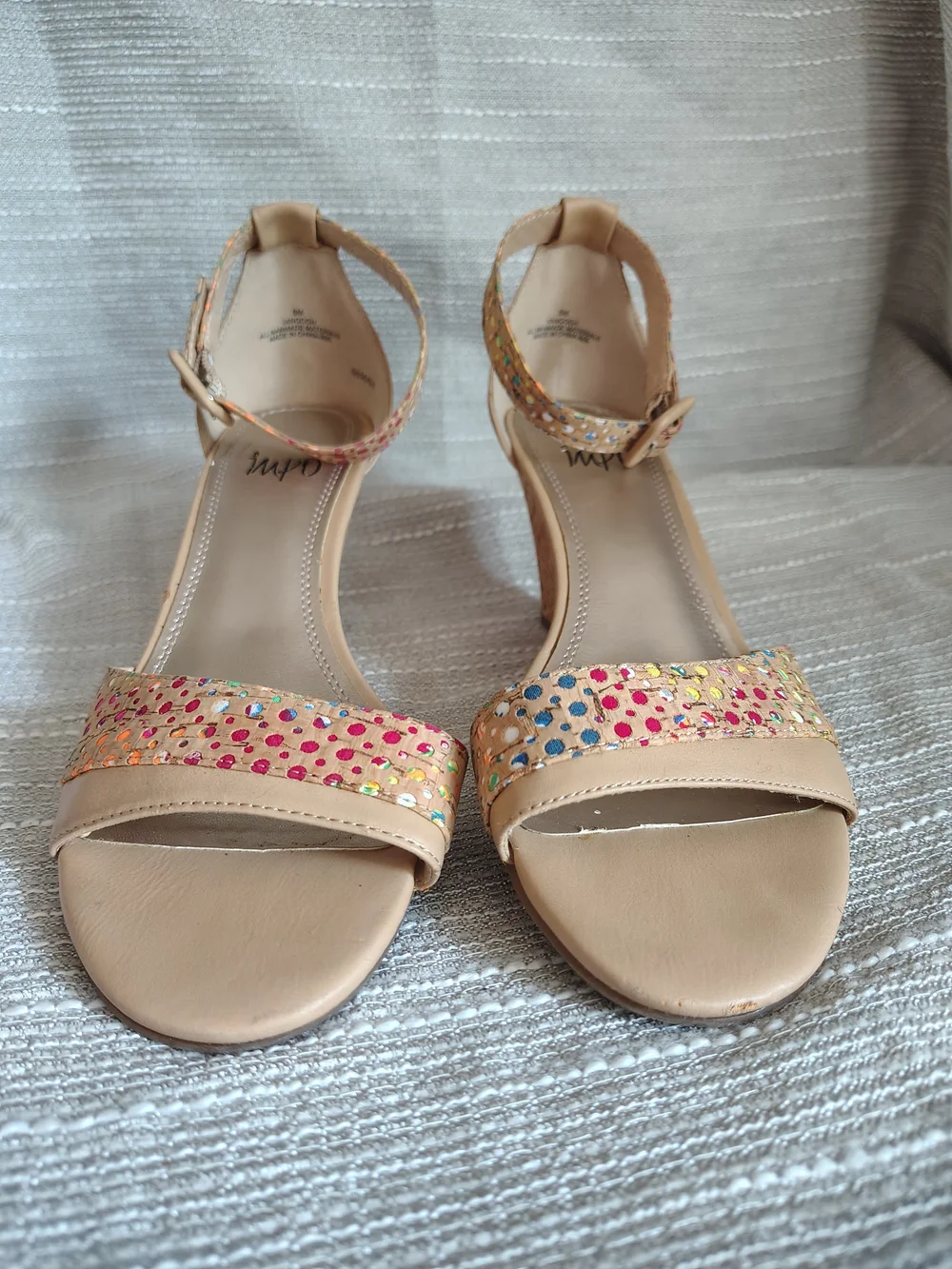 Impo Van Gogh Wedge Sandals Size 8 Nude Champagne Confetti Print Comfort