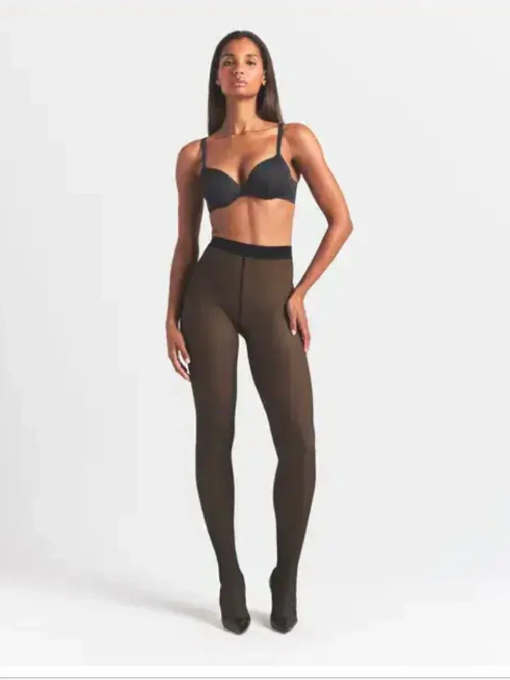 NEW SKIMS Fleece Lined Tights Medium Onyx Black Opaque Shaping NIP