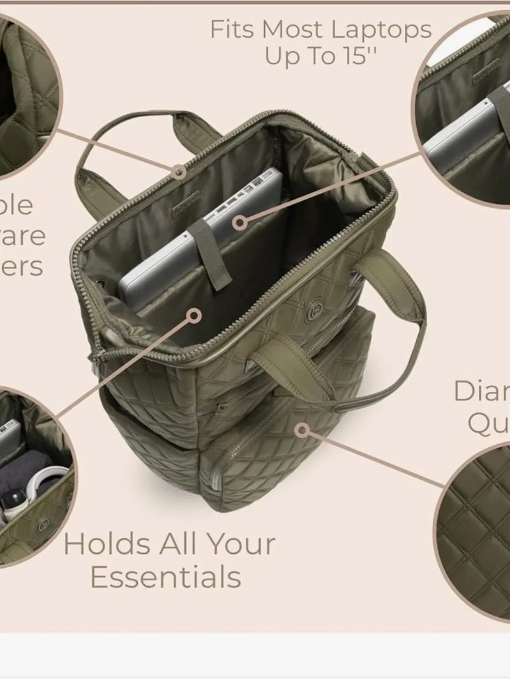 Quilted Olive Green Backpack Tote – Stylish Men’s Bag