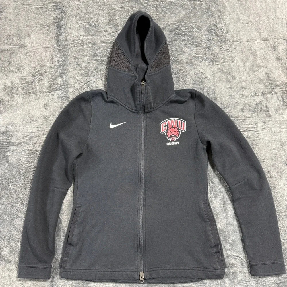 Nike CWU Rugby Full Zip‎ Hoodie Womens Small Black Dri-FIT Scuba Jacket