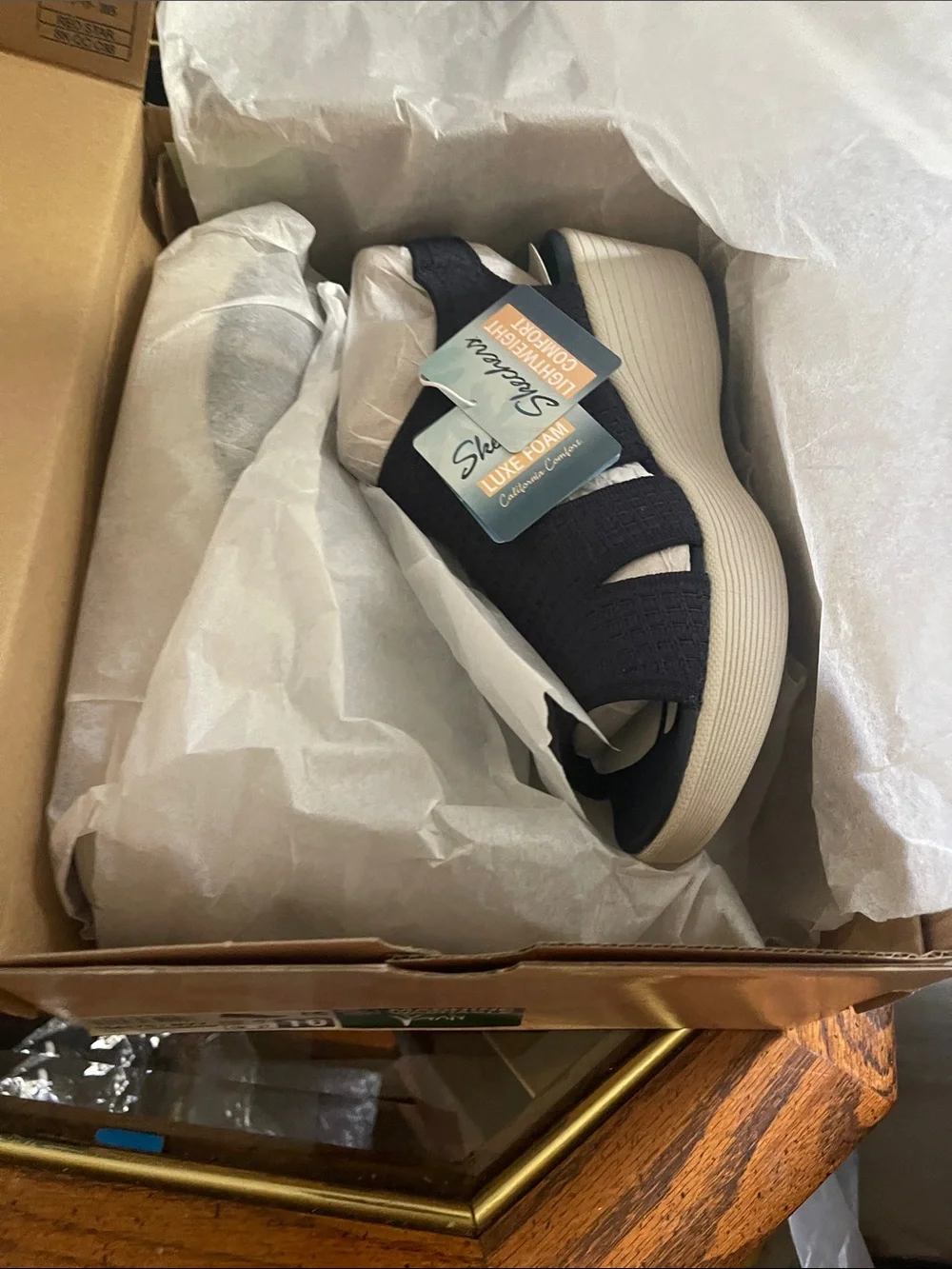 Vionic Navy Knit Wedge Sandal with Cream Platform