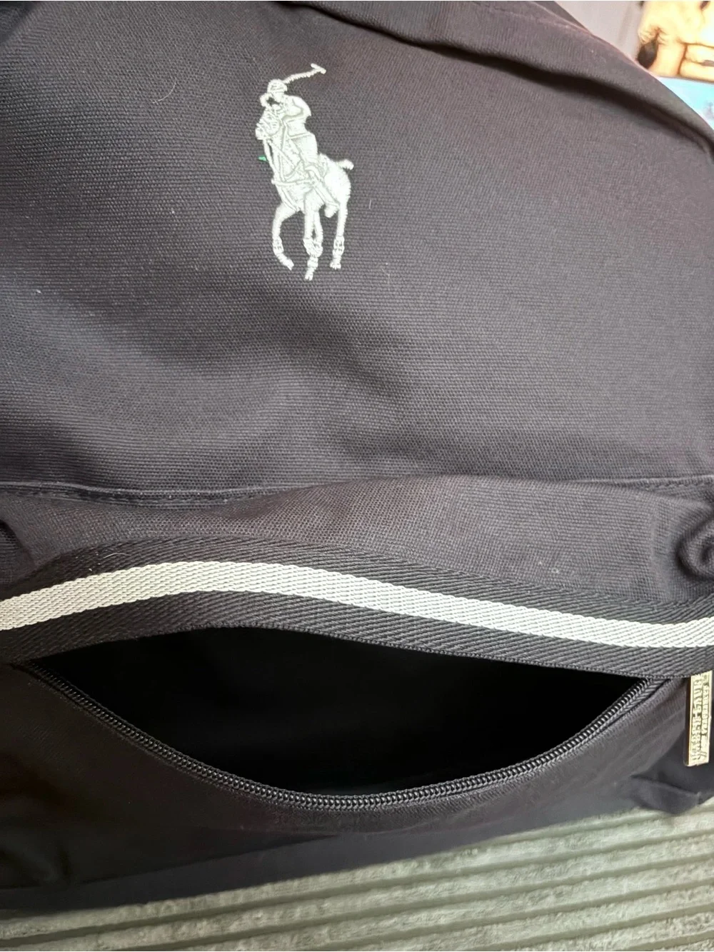 Polo Ralph Lauren Backpack Navy Canvas Horse Double Zipper  NIP