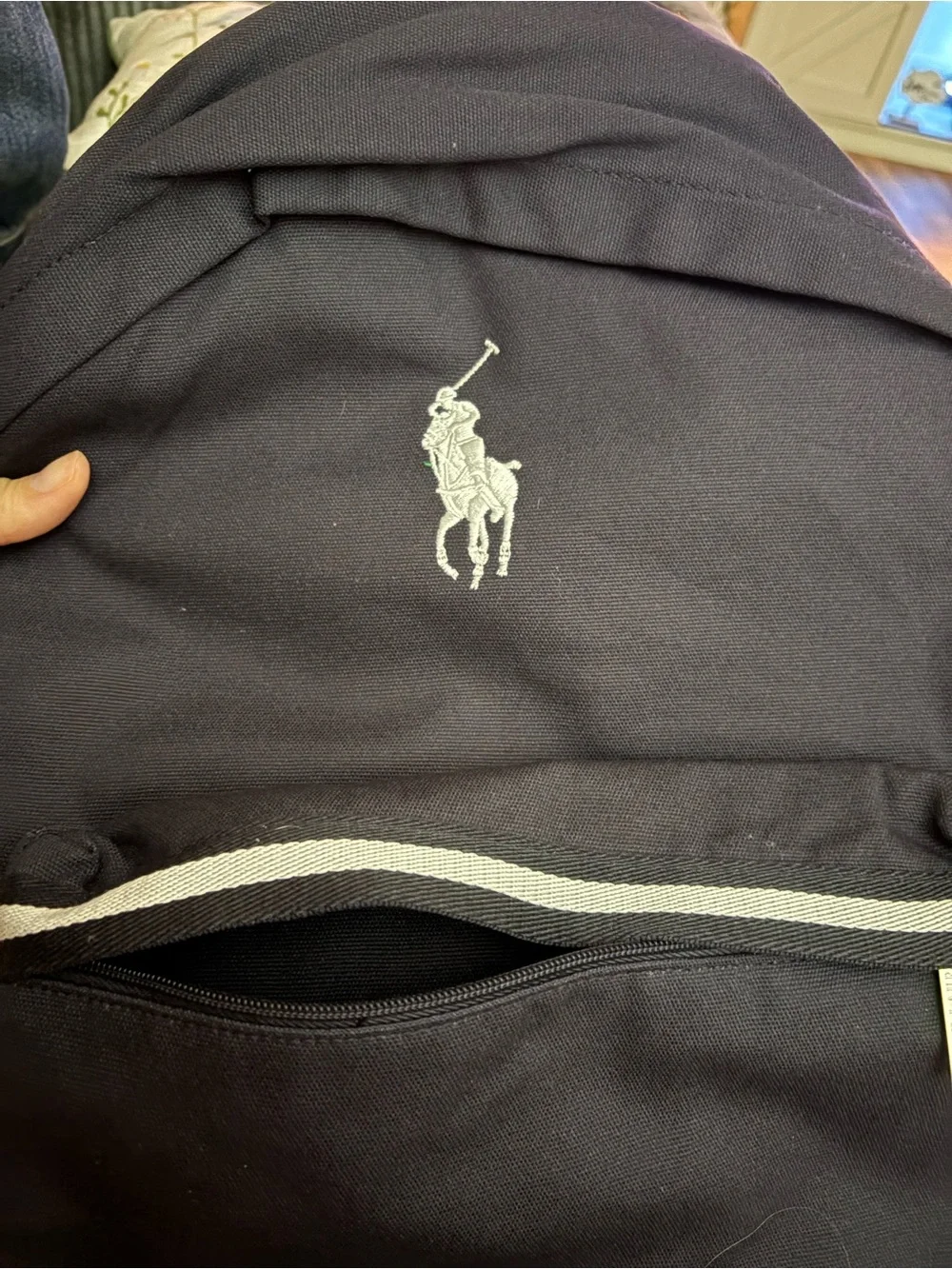 Polo Ralph Lauren Backpack Navy Canvas Horse Double Zipper  NIP