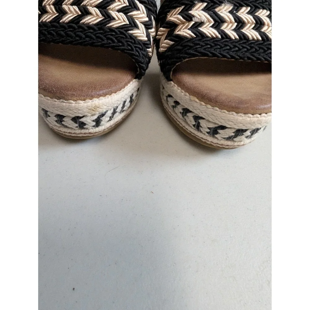 Womens Wedge Espadrille Sandals Black Beige Braided Ankle Strap