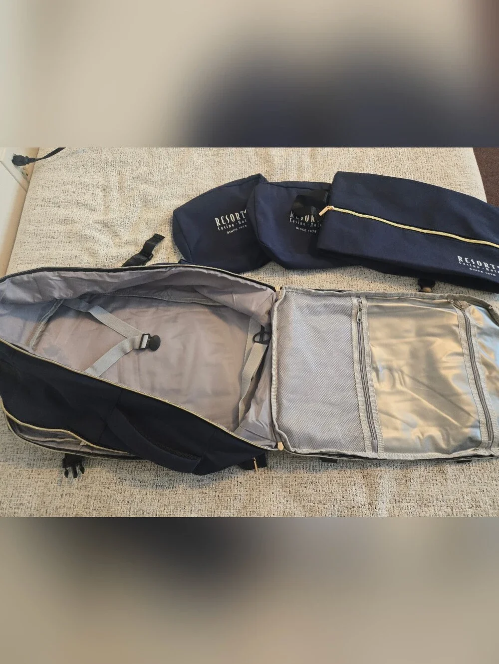 Resorts Navy Overnight & Laptop Backpack with Matching Pouches