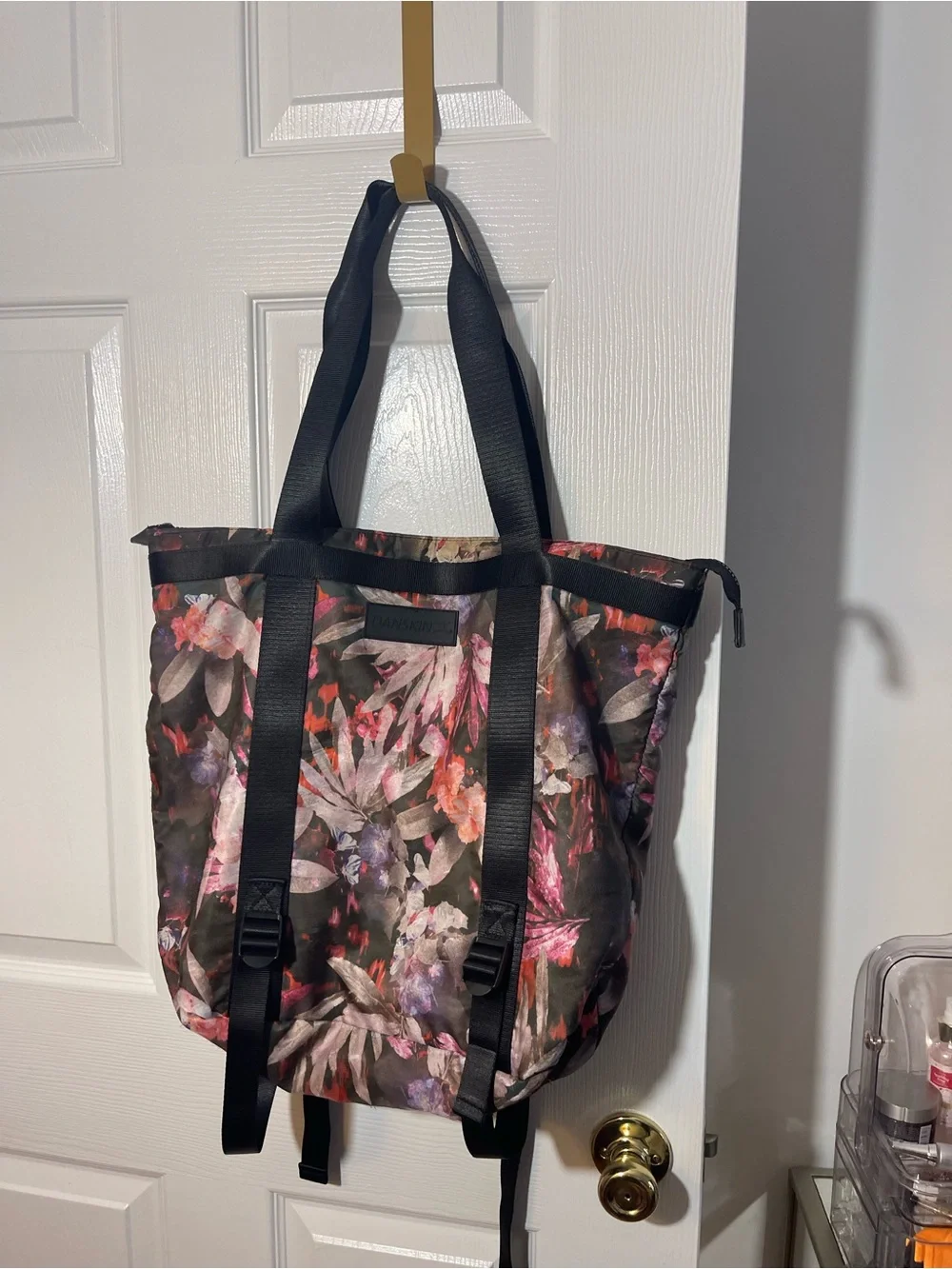 Danskin Floral Tote in Black with Pink and Purple Accents