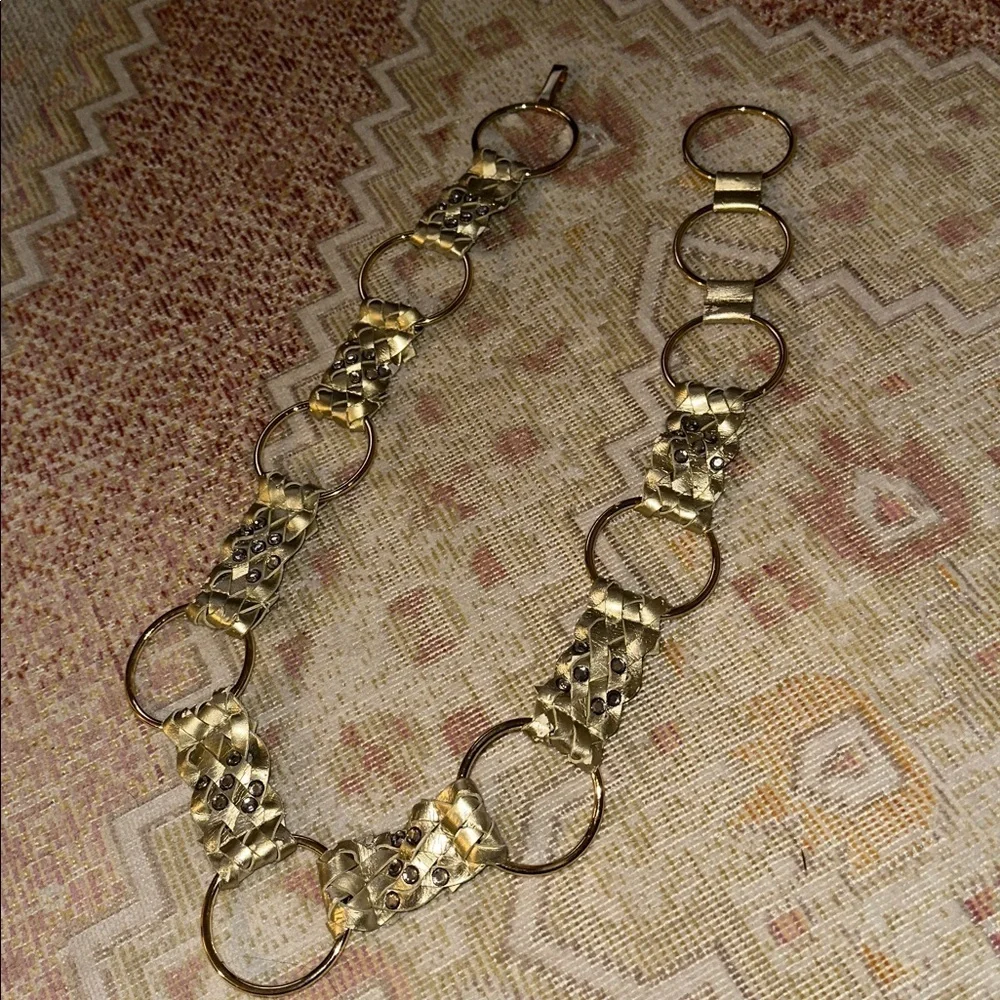 Vintage Rhinestones Gold Rhinestone Woven Circle Link Belt Y2K 90’s