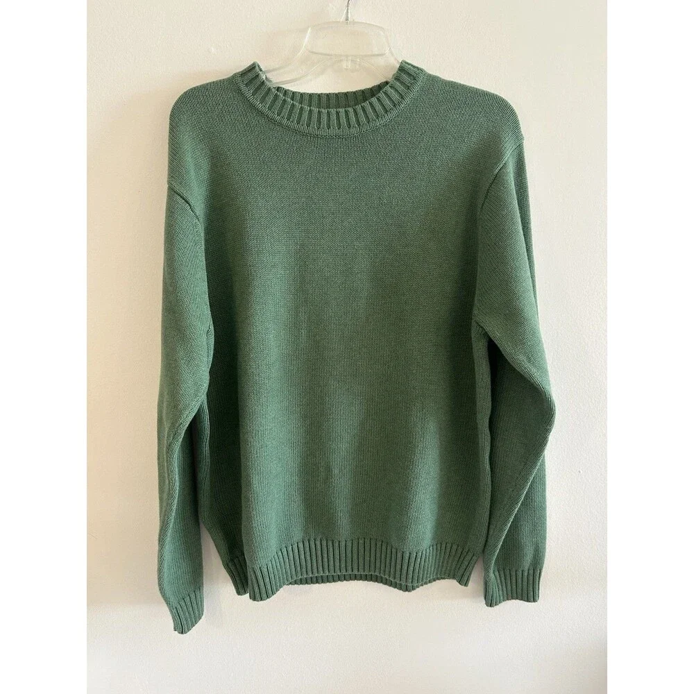L.L. Bean Men’s M Reg Green V-Neck Sweater 100% Cotton Knit