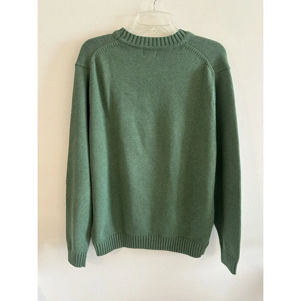 L.L. Bean Men’s M Reg Green V-Neck Sweater 100% Cotton Knit